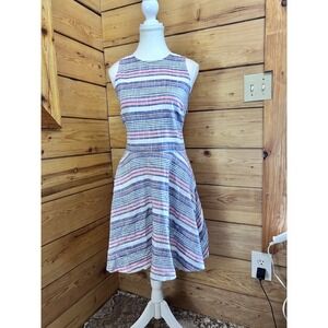 Linen A-Line Dress XXL Blue Pink Striped Blend Sleeveless Fit & Flare Dress NWT